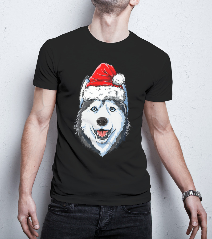 Siberian Husky Santa Christmas Hat Holiday Dog Festive T-Shirt