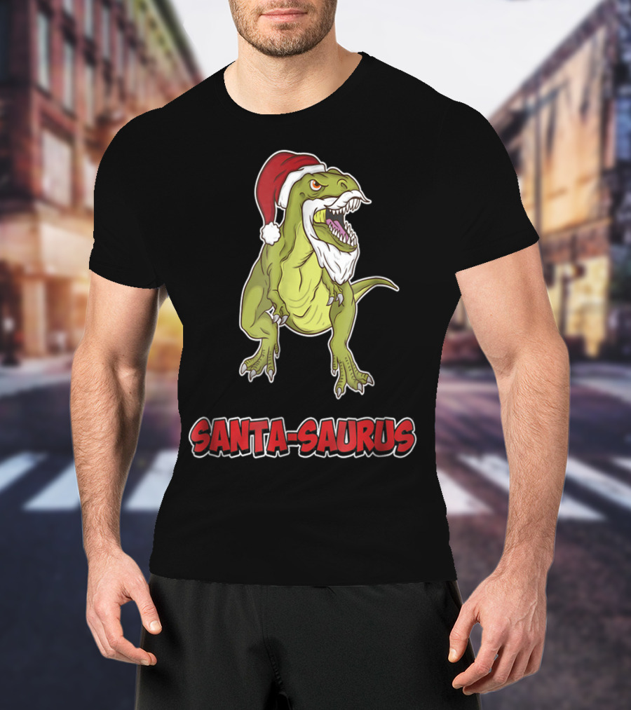 Santa Saurus Christmas Trex T-Rex Santa Hat T-Shirt