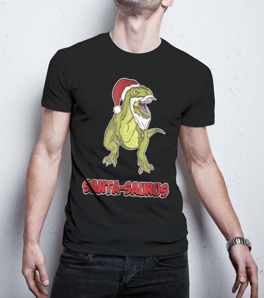 Santa Saurus Christmas Trex T-Rex Santa Hat T-Shirt