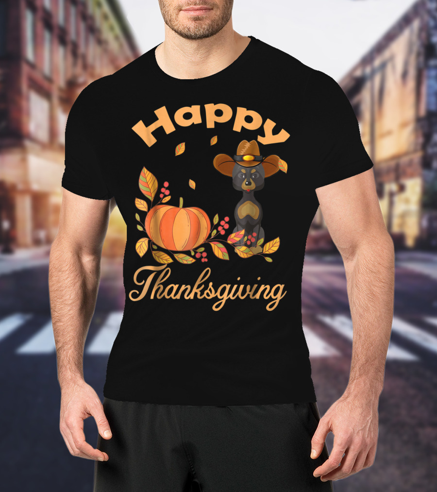 Happy Thanksgiving Great Danes Pilgrim Pumpkin Leaves T-Shirt