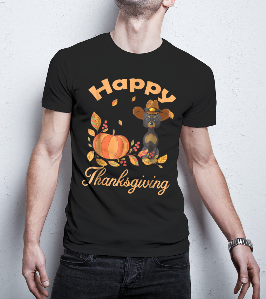 Happy Thanksgiving Great Danes Pilgrim Pumpkin Leaves T-Shirt