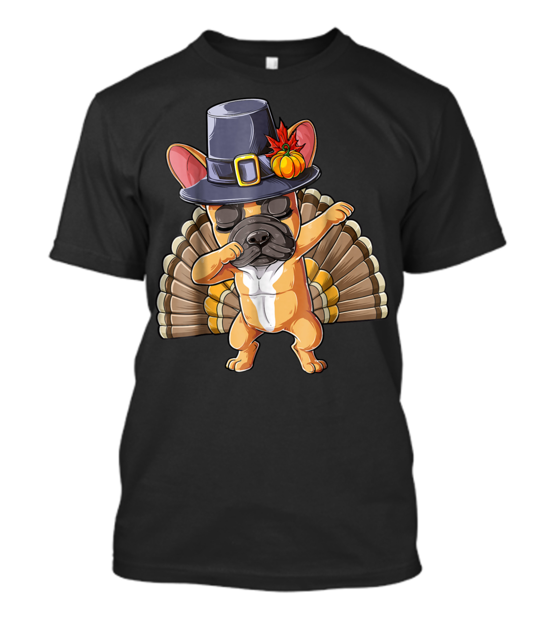Thanksgiving Dabbing French Bulldog Pilgrim Hat Turkey Tail T-Shirt