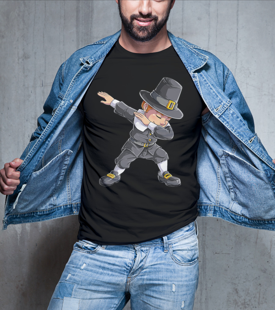 Thanksgiving Pilgrim Dabbing Celebration With Pilgrim Hat And Buckled Shoes T-Shirt