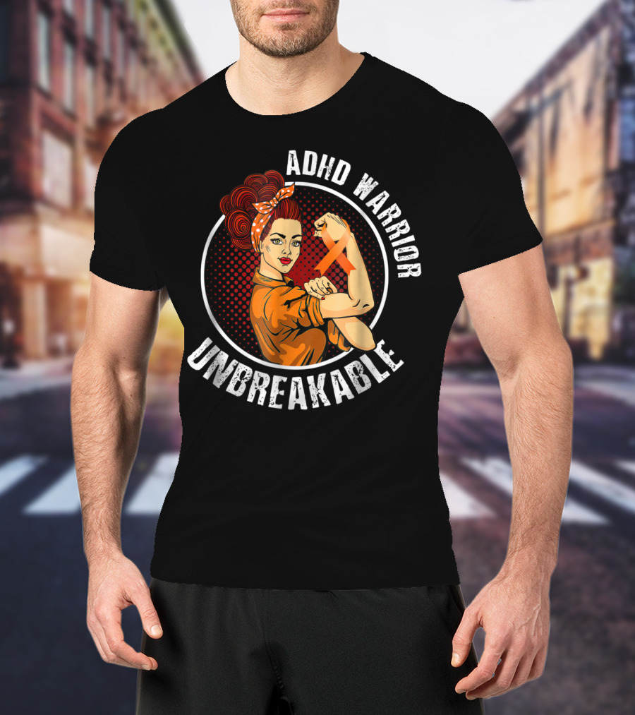 ADHD Warrior Unbreakable Strong Woman Ribbon T-Shirt