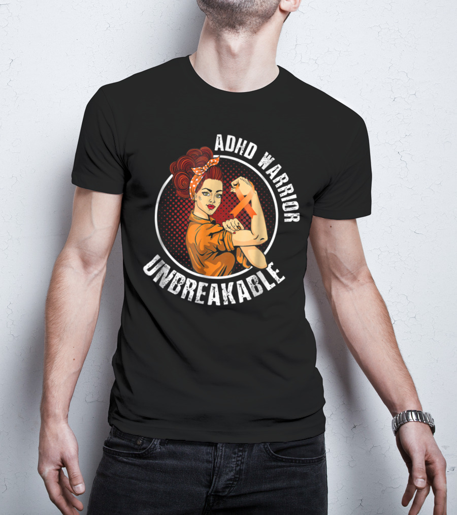ADHD Warrior Unbreakable Strong Woman Ribbon T-Shirt