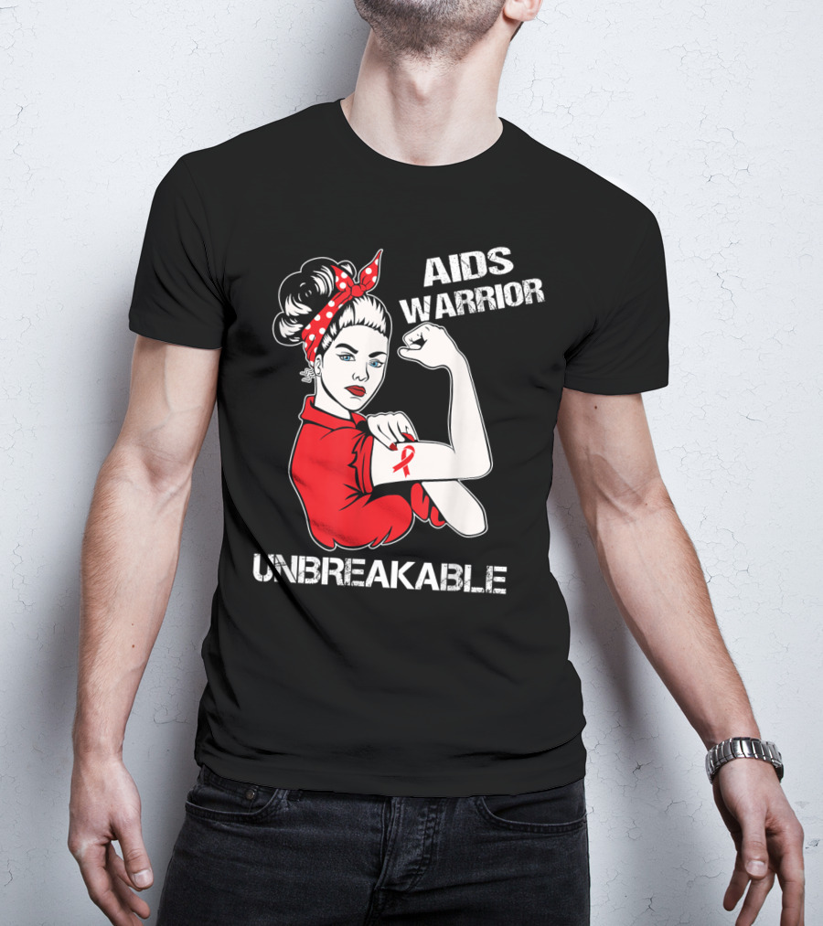 Aids Warrior Unbreakable Rosie The Riveter Ribbon Power T-Shirt