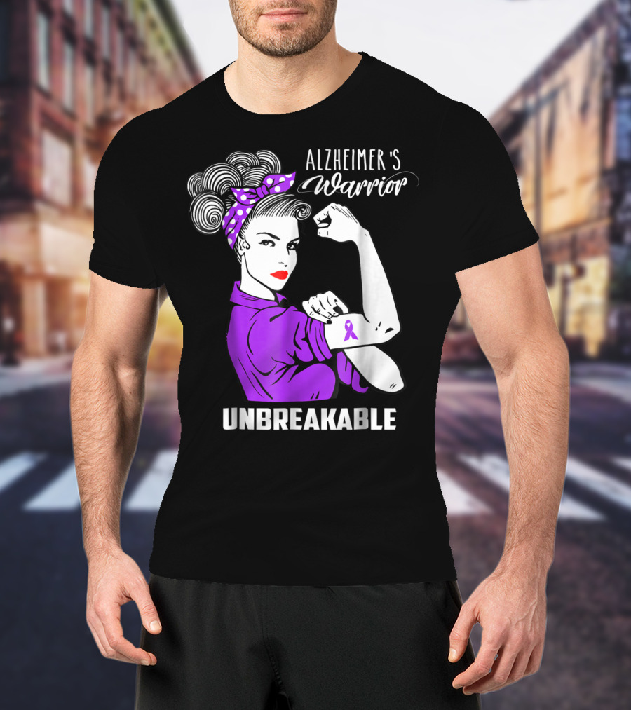 Alzheimer's Warrior Unbreakable Ribbon Retro Rosie T-Shirt