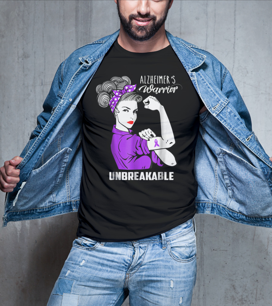 Alzheimer's Warrior Unbreakable Ribbon Retro Rosie T-Shirt