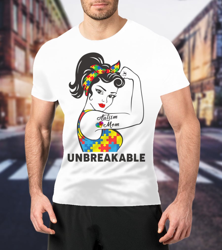 Autism Awareness Unbreakable Autism Mom Puzzle T-Shirt