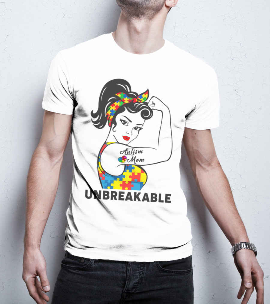 Autism Awareness Unbreakable Autism Mom Puzzle T-Shirt