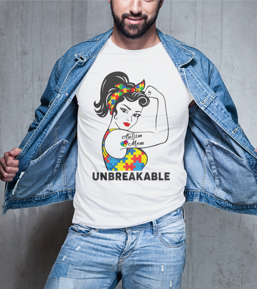 Autism Awareness Unbreakable Autism Mom Puzzle T-Shirt