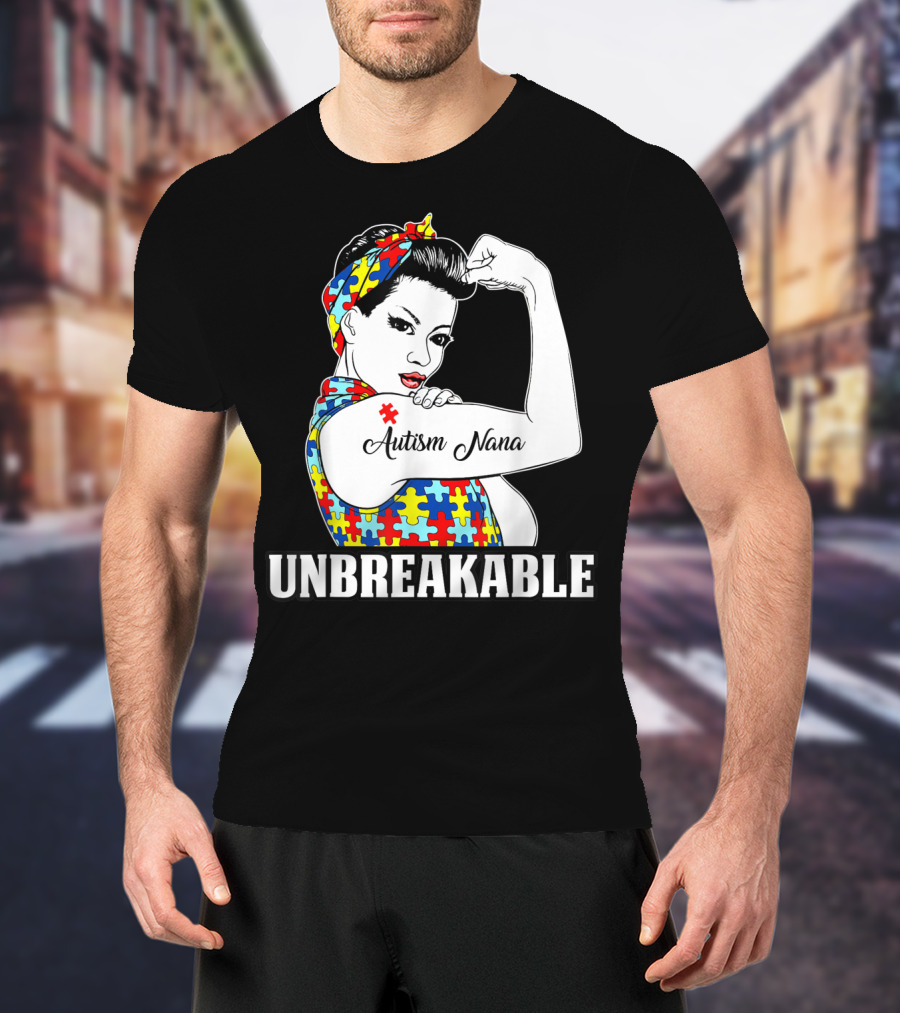 Unbreakable Autism Nana Awareness Women Iconic Puzzle T-Shirt