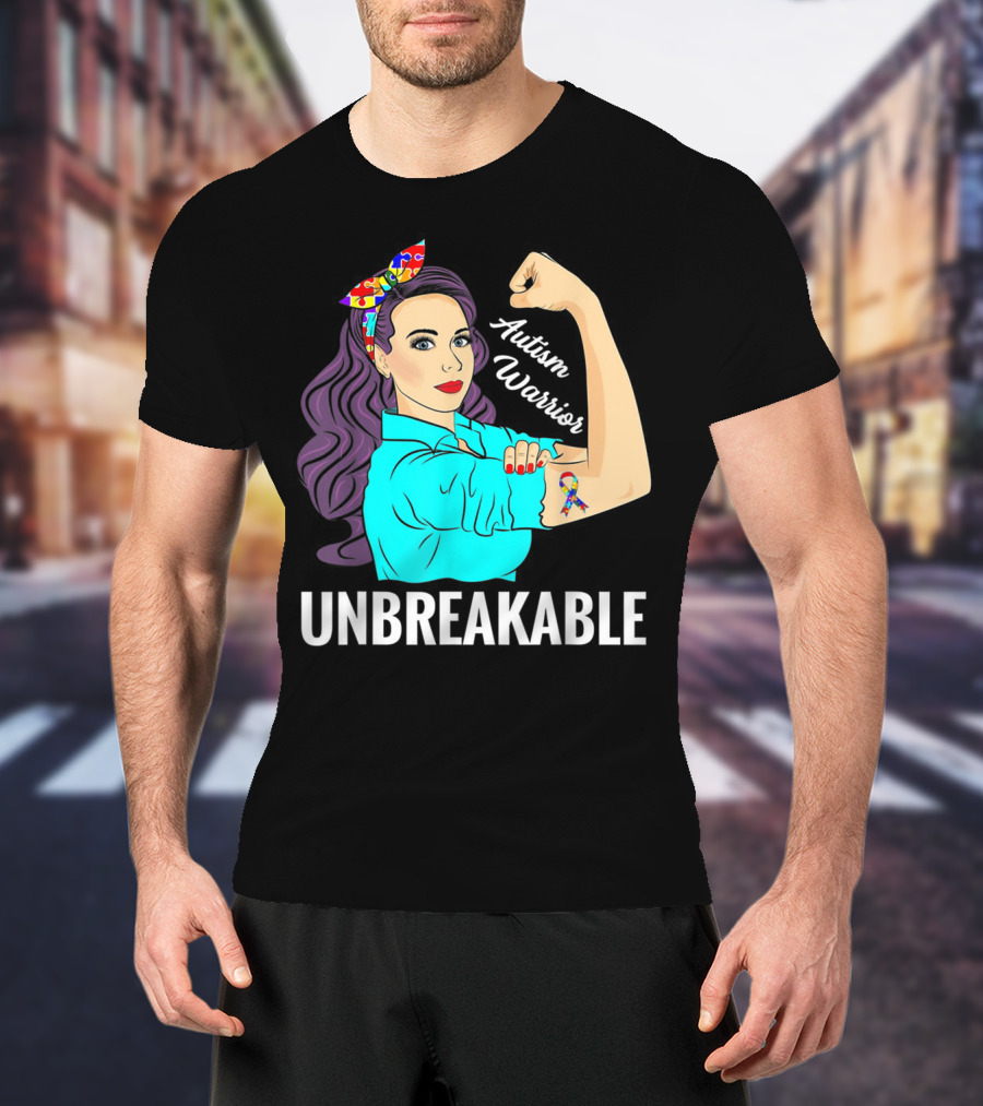 Autism Warrior Unbreakable Survivor Rosie The Riveter T-Shirt
