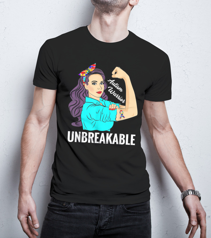 Autism Warrior Unbreakable Survivor Rosie The Riveter T-Shirt