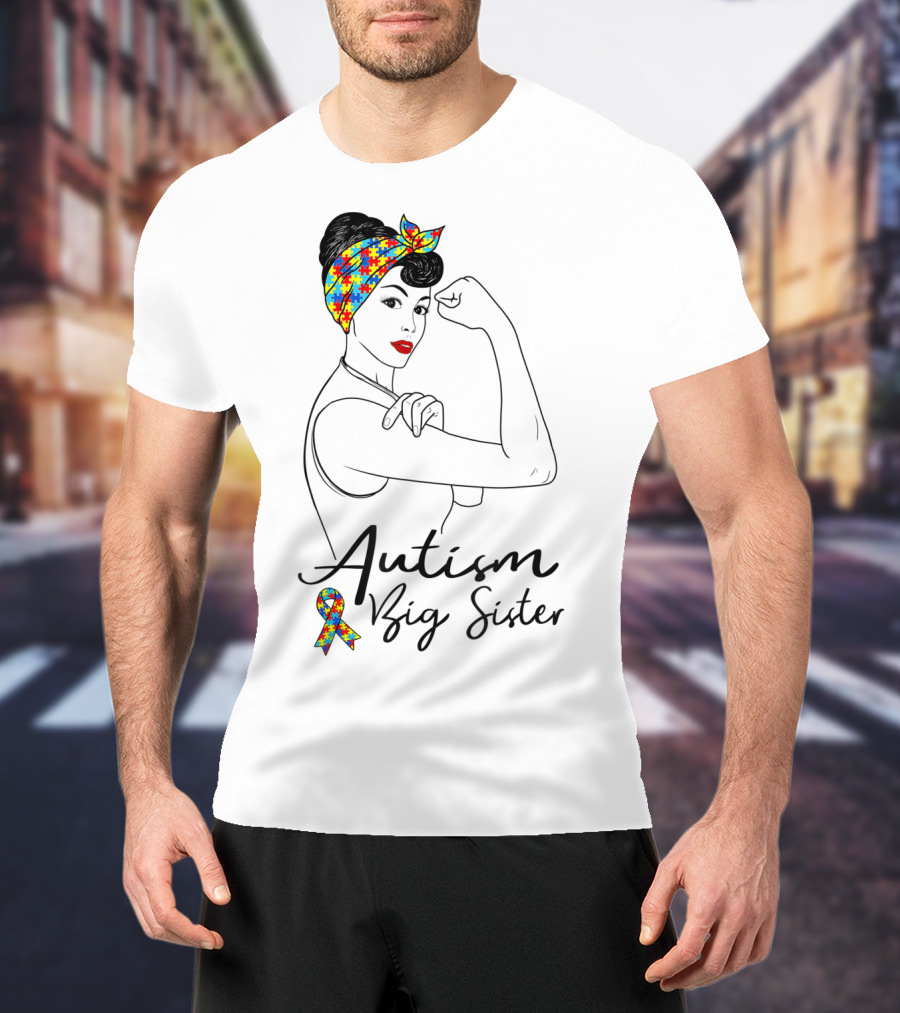Autism Big Sister Unbreakable Rosie The Riveter Puzzle T-Shirt