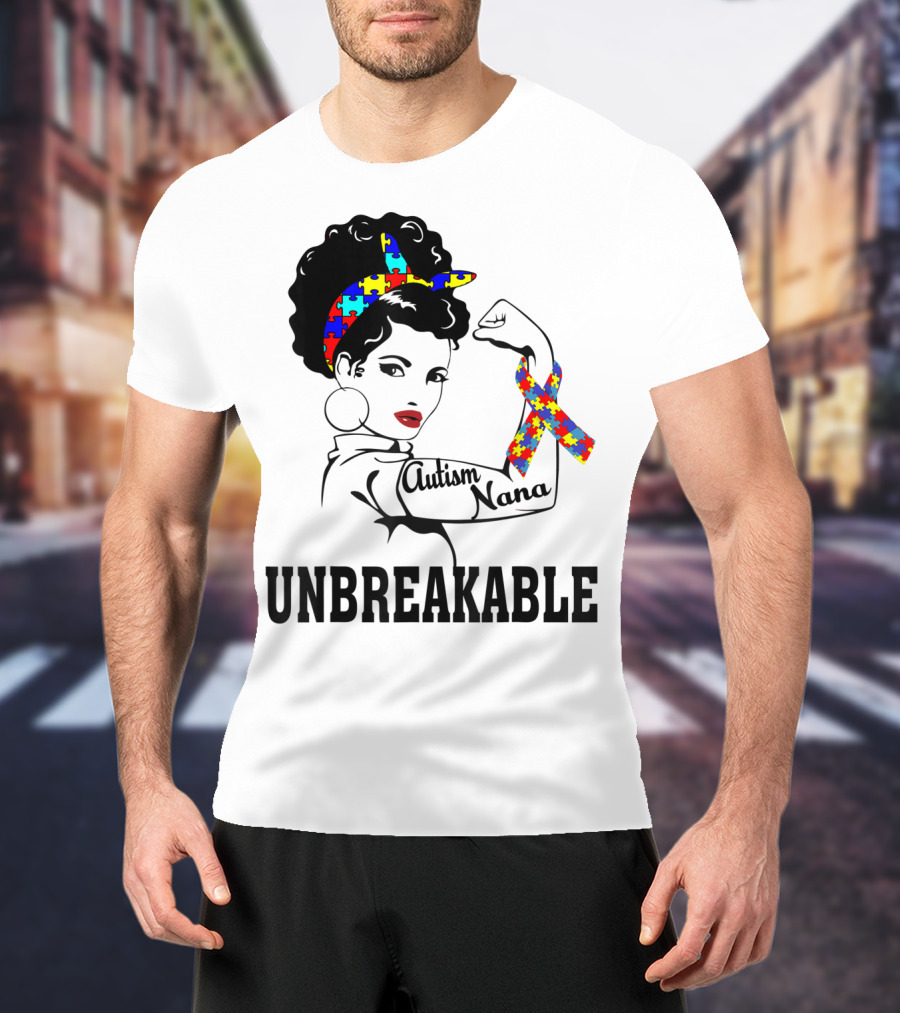 Autism Nana Unbreakable Puzzle Ribbon Strong Woman T-Shirt