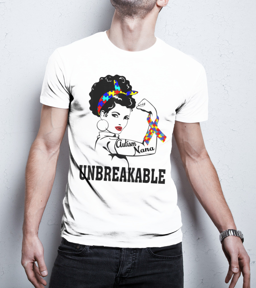 Autism Nana Unbreakable Puzzle Ribbon Strong Woman T-Shirt