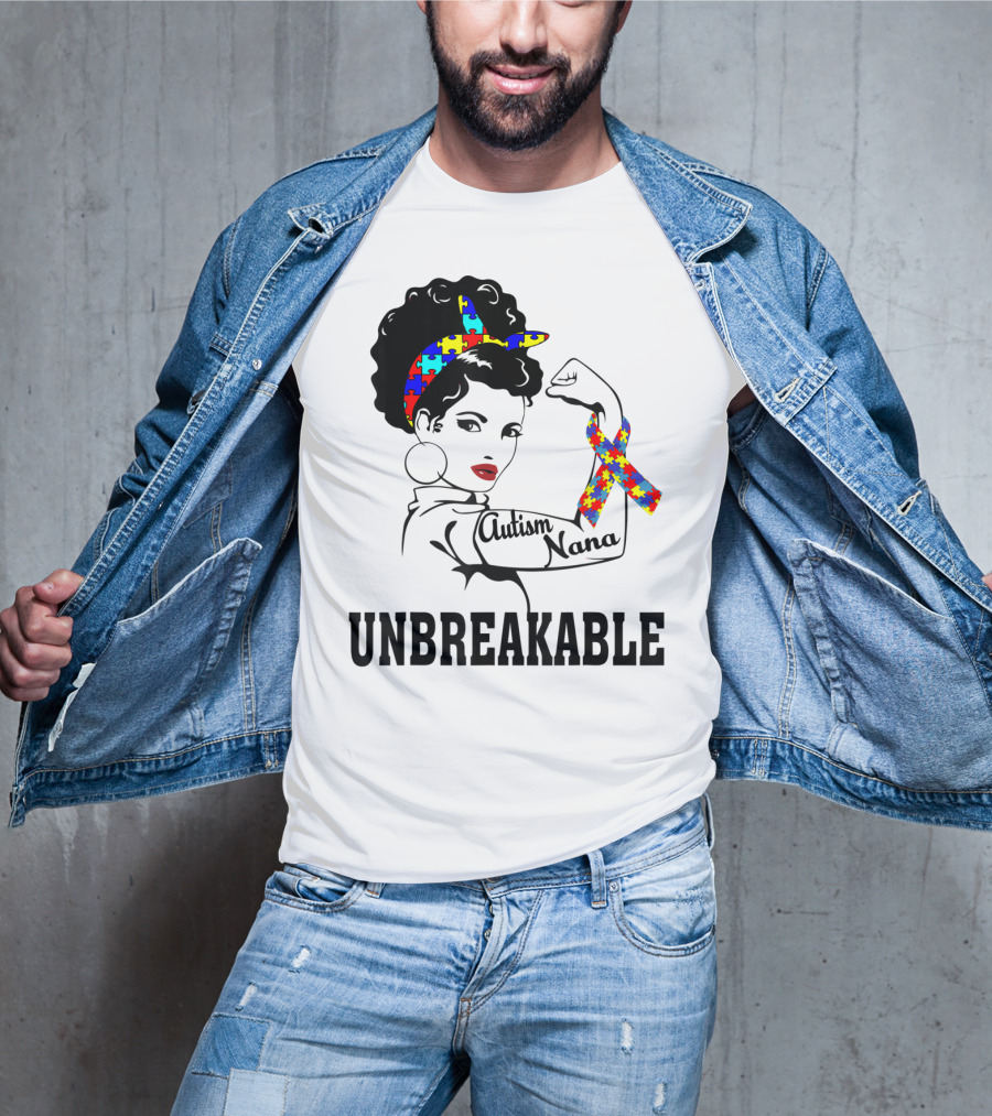 Autism Nana Unbreakable Puzzle Ribbon Strong Woman T-Shirt
