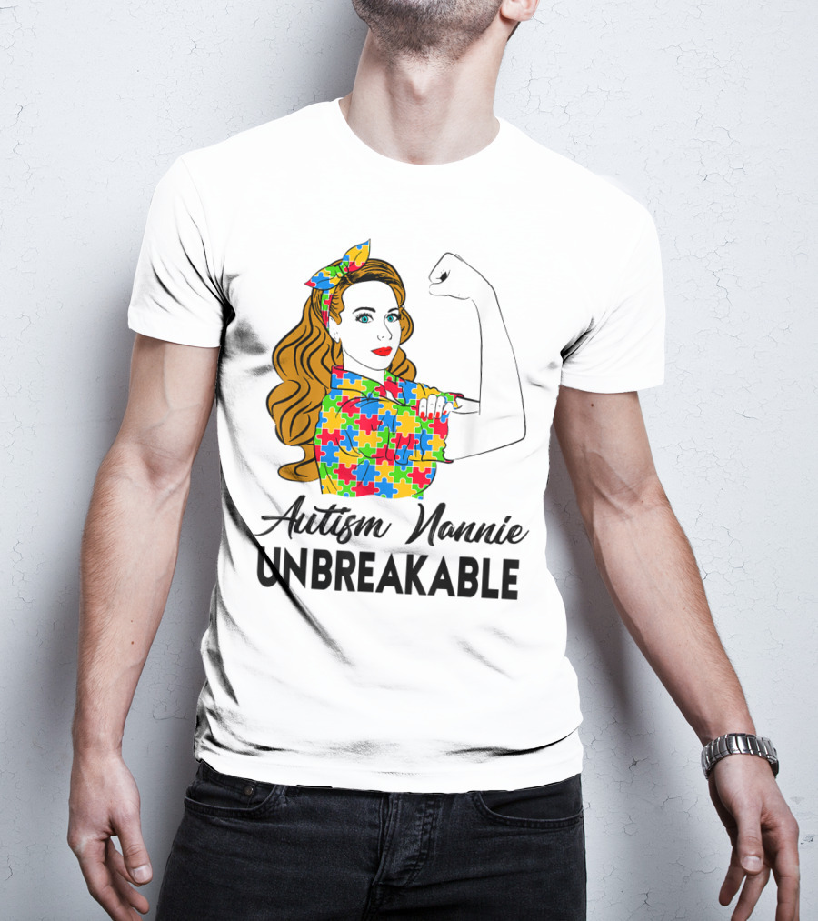 Unbreakable Autism Nannie Puzzle Pattern Awareness T-Shirt