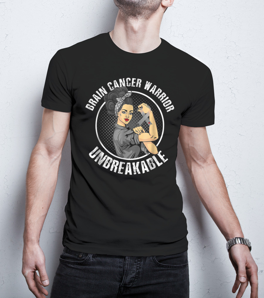Brain Cancer Warrior Unbreakable Rosie The Riveter T-Shirt