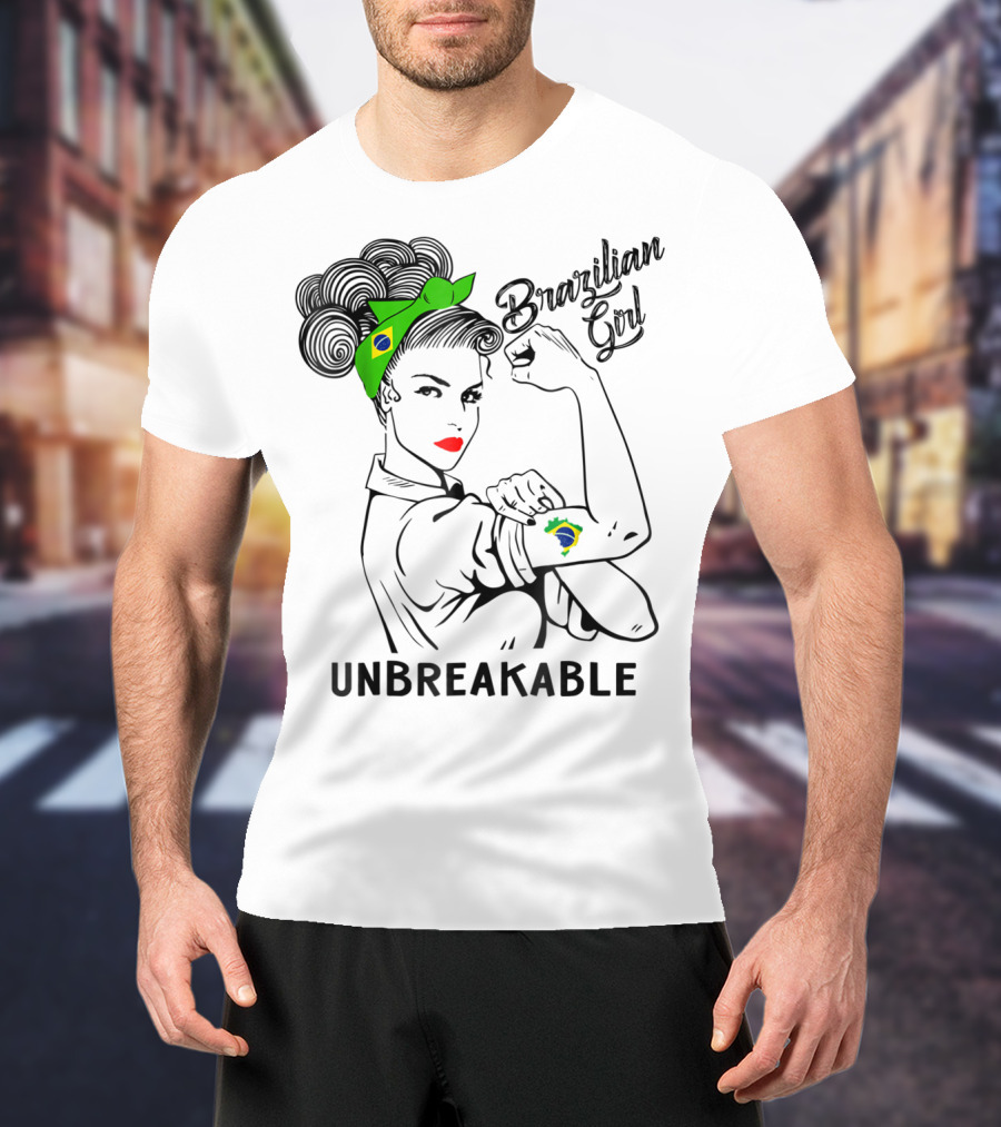 Brazilian Girl Unbreakable With Brazil Flag Bandana And Tattoo T-Shirt