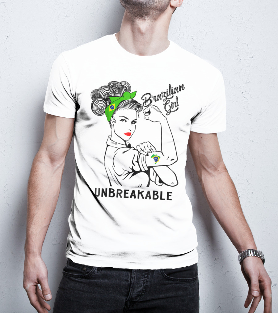 Brazilian Girl Unbreakable With Brazil Flag Bandana And Tattoo T-Shirt