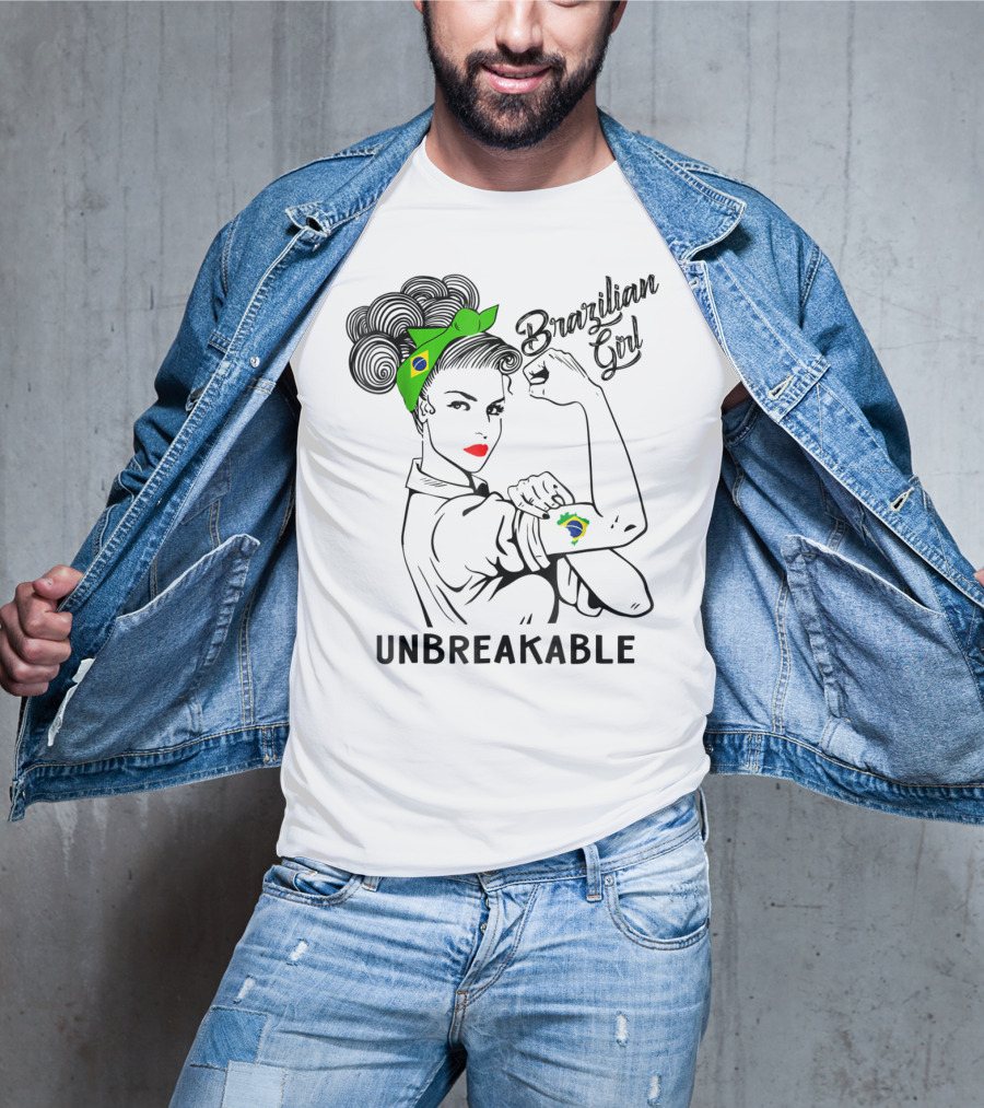 Brazilian Girl Unbreakable With Brazil Flag Bandana And Tattoo T-Shirt