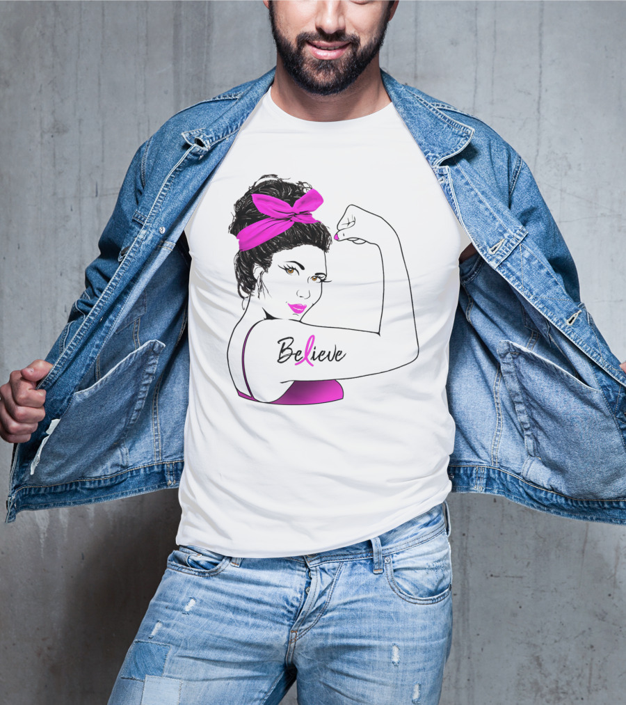 Breast Cancer Believe Unbreakable Rosie Pink Ribbon Power T-Shirt