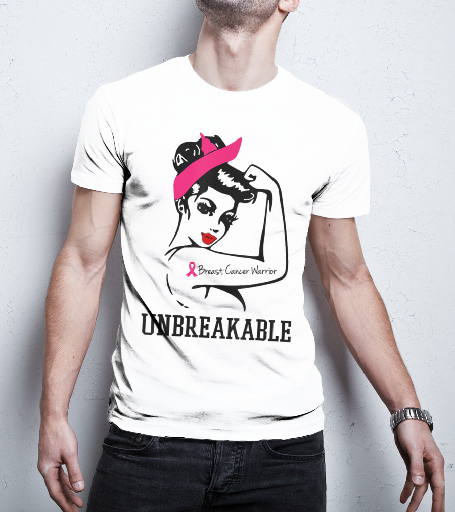 Unbreakable Breast Cancer Warrior Rosie The Riveter Pink T-Shirt