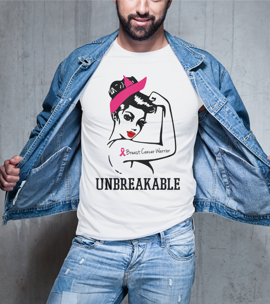 Unbreakable Breast Cancer Warrior Rosie The Riveter Pink T-Shirt
