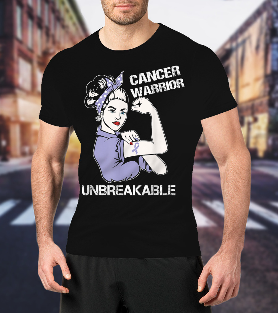 Cancer Warrior Unbreakable Rosie The Riveter Purple T-Shirt