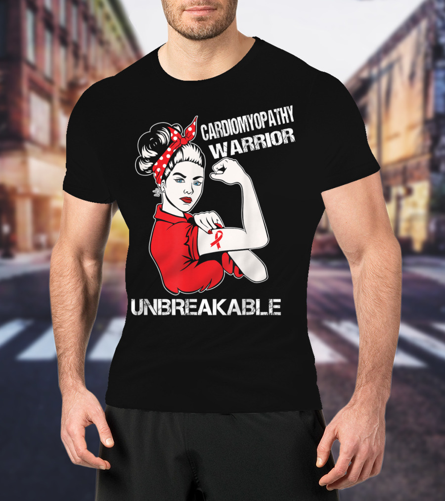 Cardiomyopathy Warrior Unbreakable Rosie Riveter Red T-Shirt