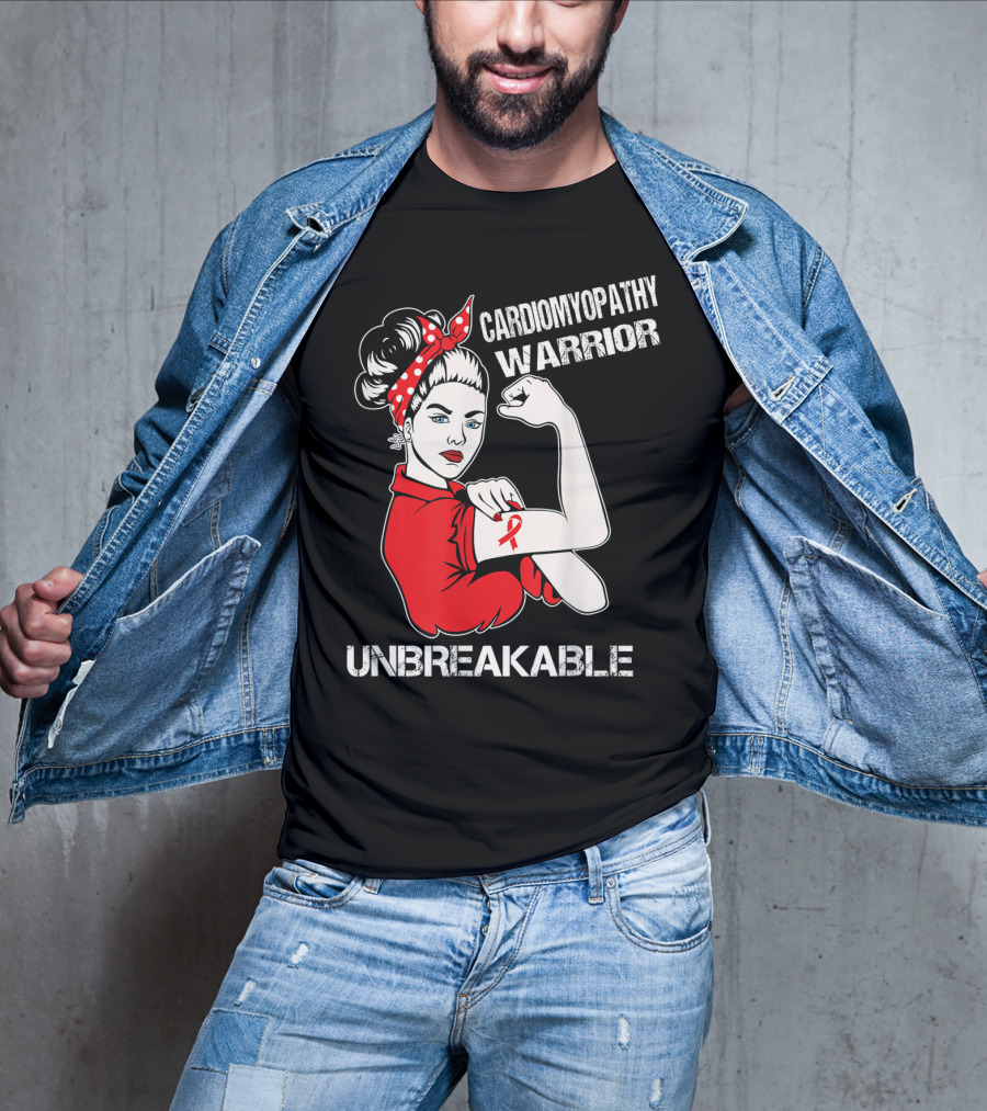 Cardiomyopathy Warrior Unbreakable Rosie Riveter Red T-Shirt