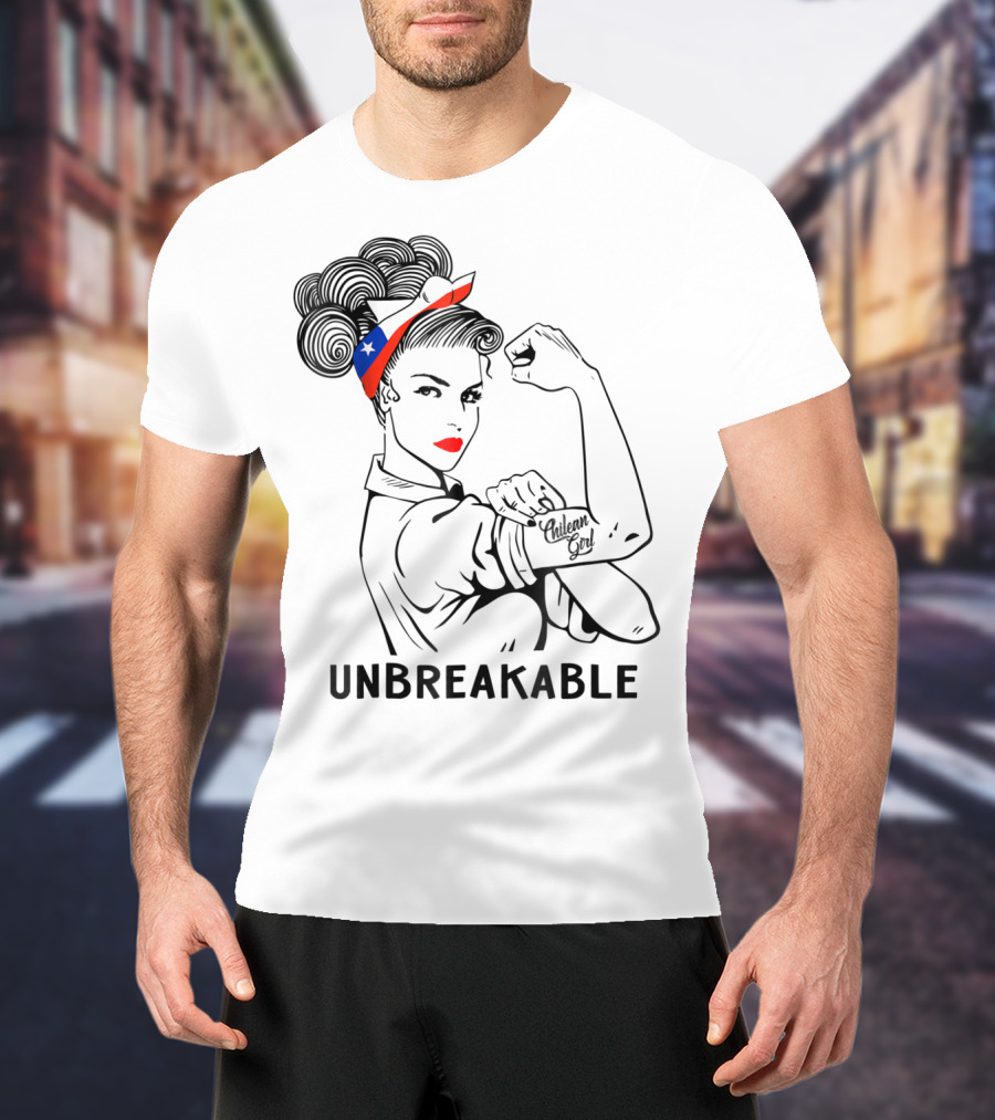 Chilean Girl Unbreakable Rosie Riveter Heritage With Chile Flag Bandana T-Shirt