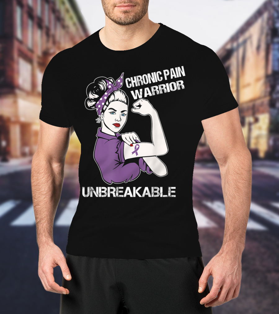 Chronic Pain Warrior Unbreakable Rosie Riveter Purple T-Shirt