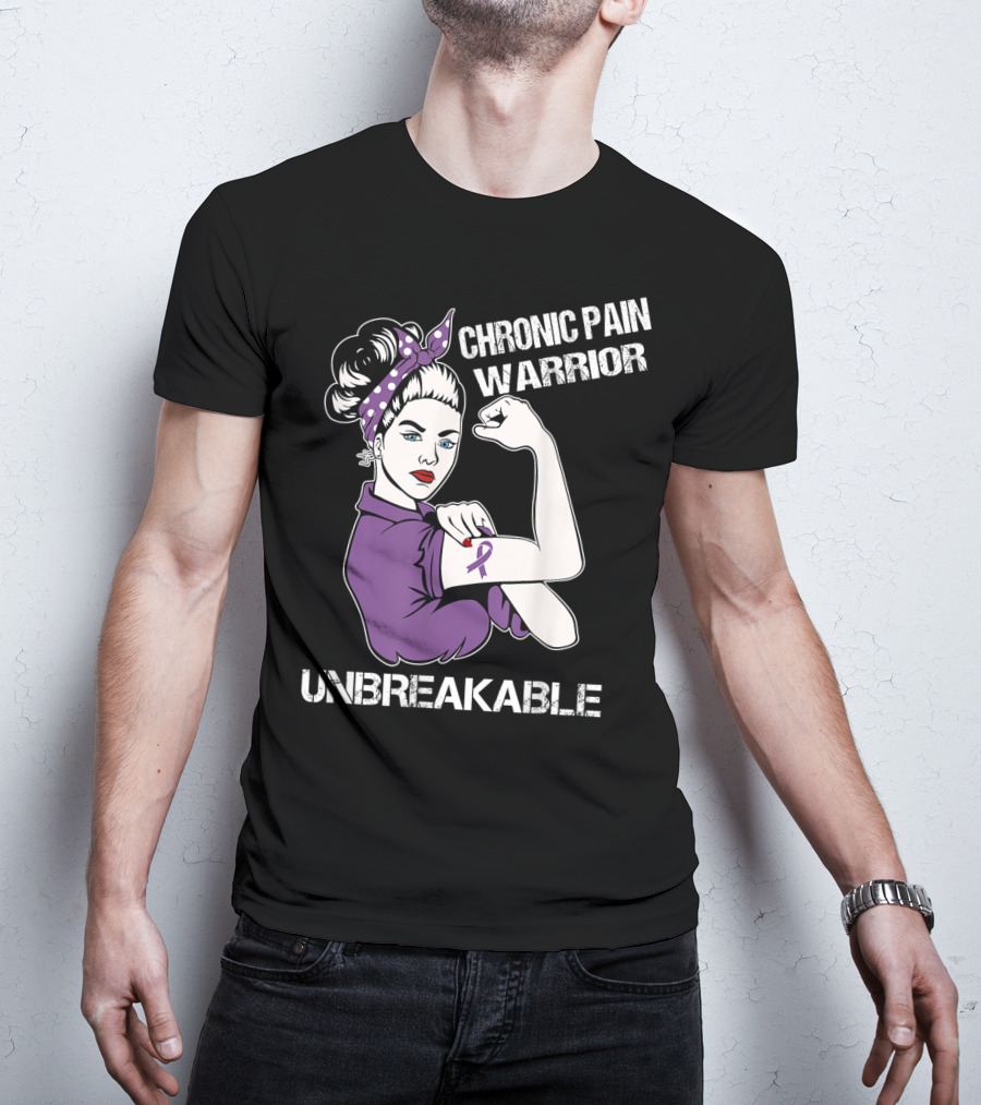 Chronic Pain Warrior Unbreakable Rosie Riveter Purple T-Shirt