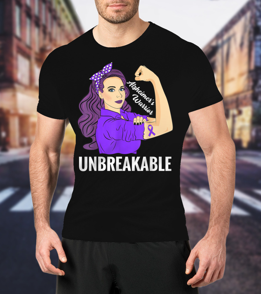 Alzheimer's Warrior Unbreakable Alz Awareness Strong Woman T-Shirt