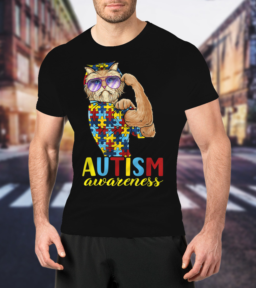 Autism Awareness Unbreakable Cat With Puzzle T-Shirt