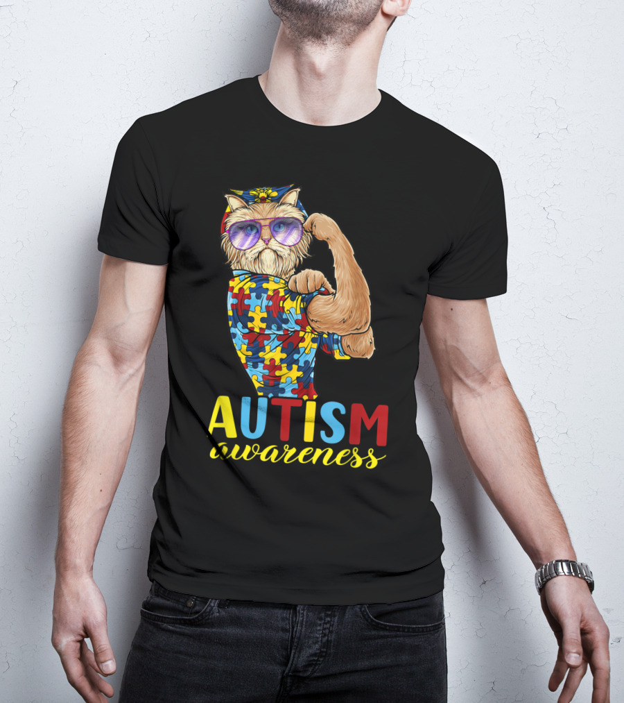 Autism Awareness Unbreakable Cat With Puzzle T-Shirt