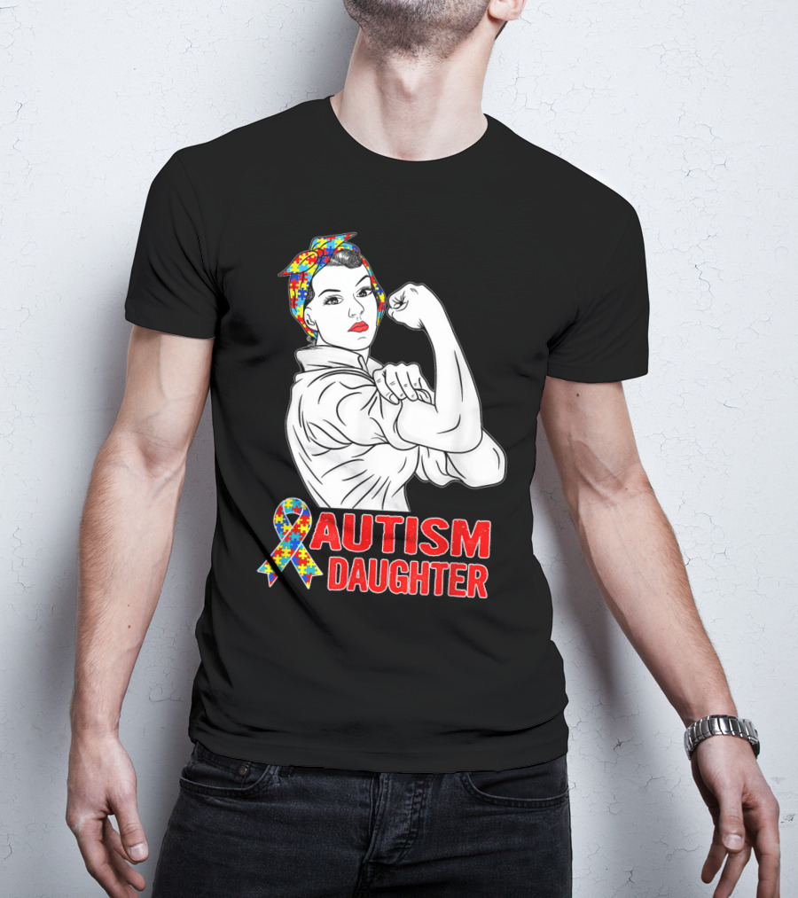 Autism Daughter Unbreakable Rosie The Riveter Autism Awareness Puzzle T-Shirt