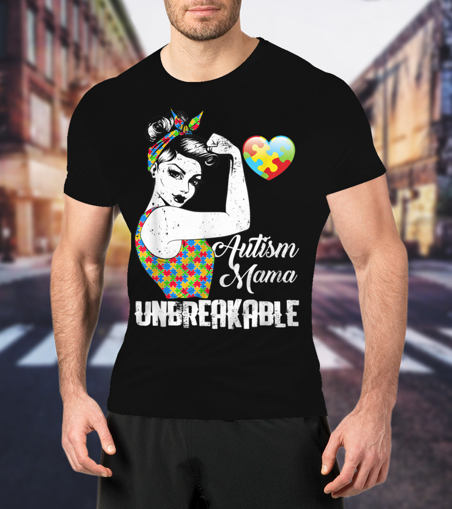 Autism Mama Unbreakable Love Puzzle Heart Awareness T-Shirt