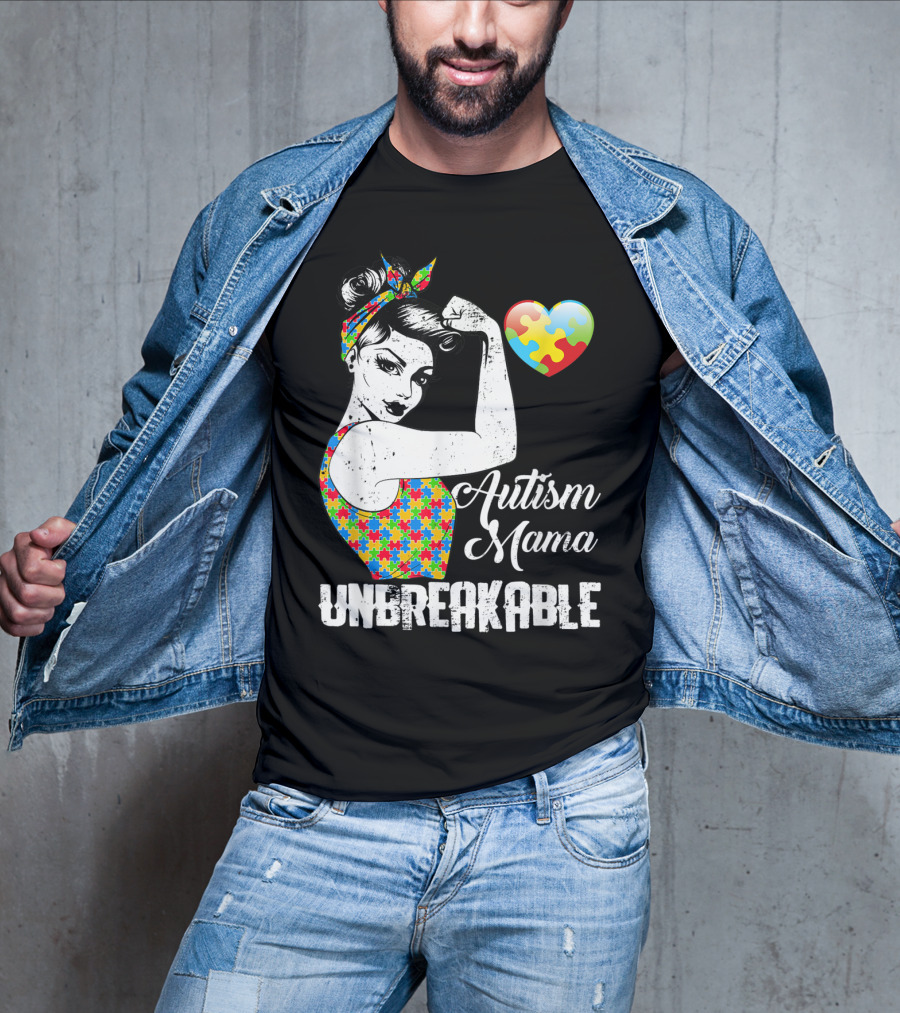 Autism Mama Unbreakable Love Puzzle Heart Awareness T-Shirt