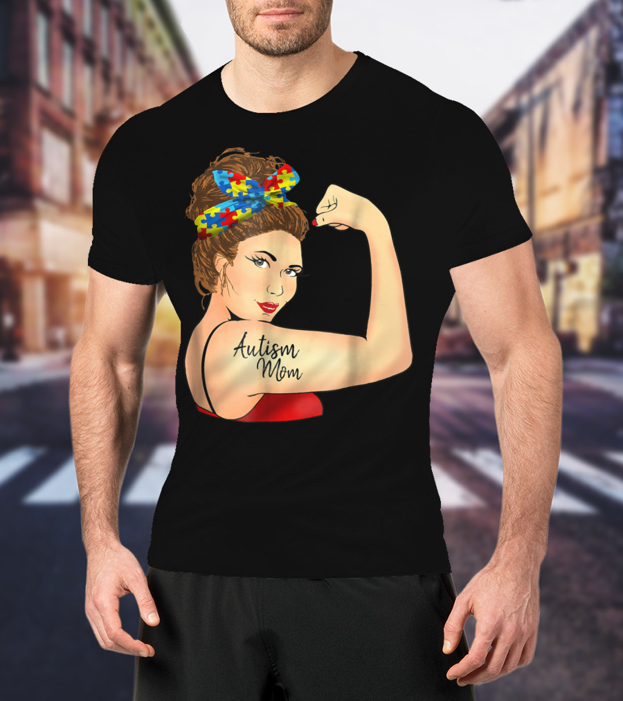 Autism Mom Unbreakable Rosie Awareness Puzzle Bow T-Shirt
