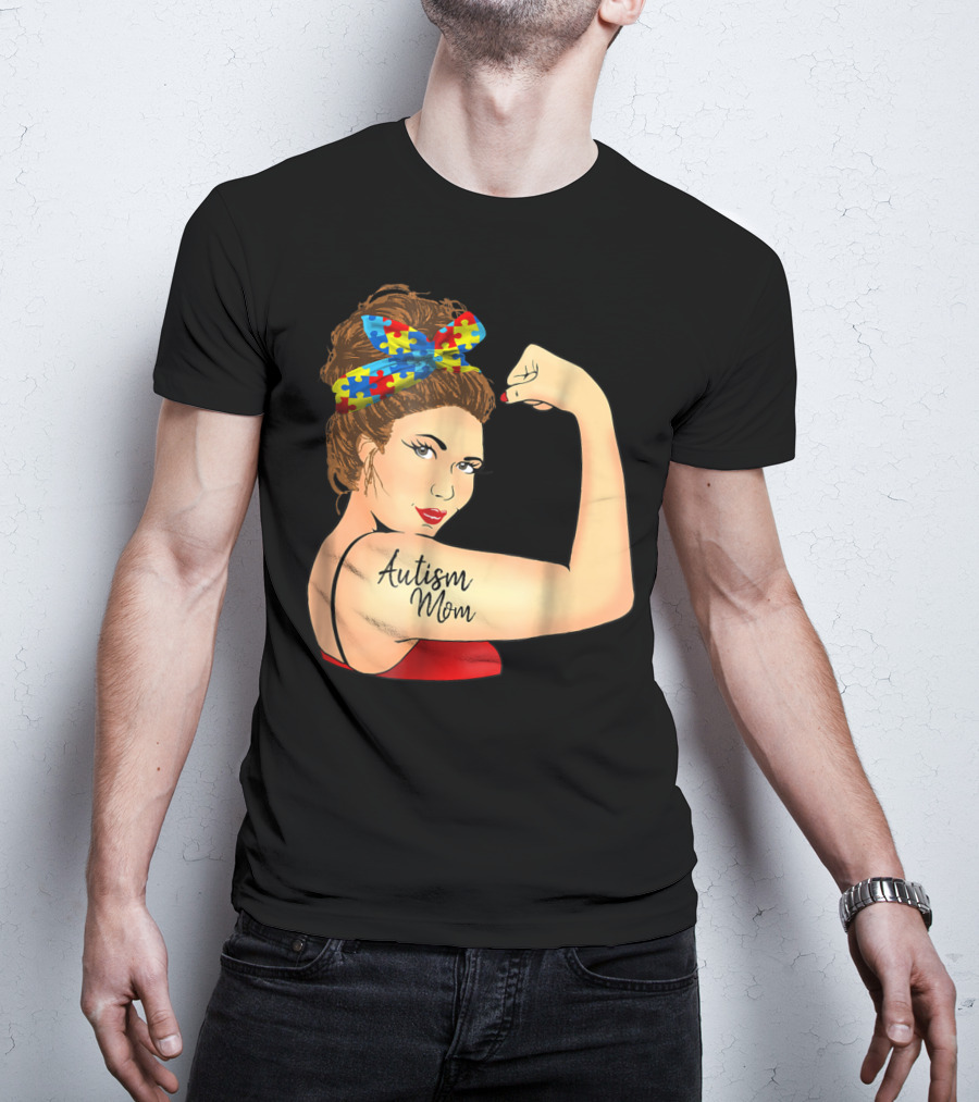 Autism Mom Unbreakable Rosie Awareness Puzzle Bow T-Shirt