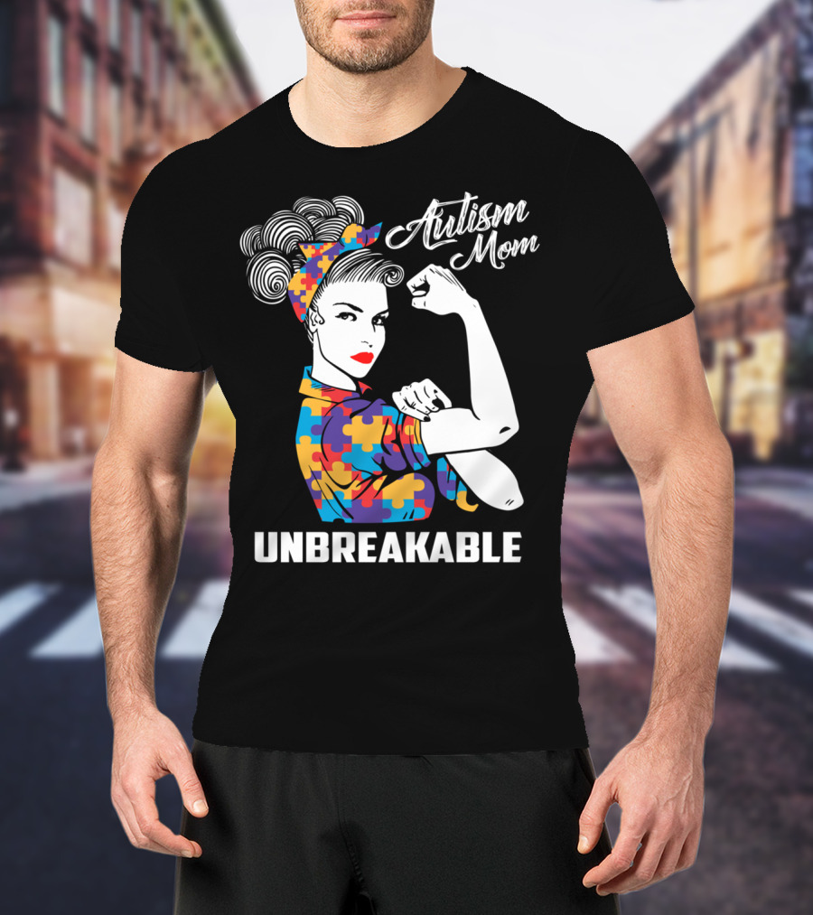 Autism Mom Unbreakable Puzzle Piece Pattern Awareness T-Shirt