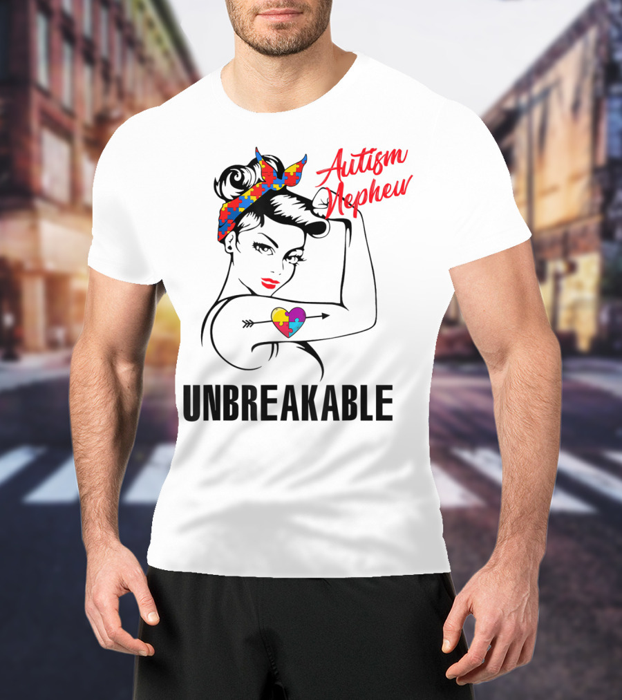 Autism Nephew Unbreakable Heart Puzzle Awareness T-Shirt