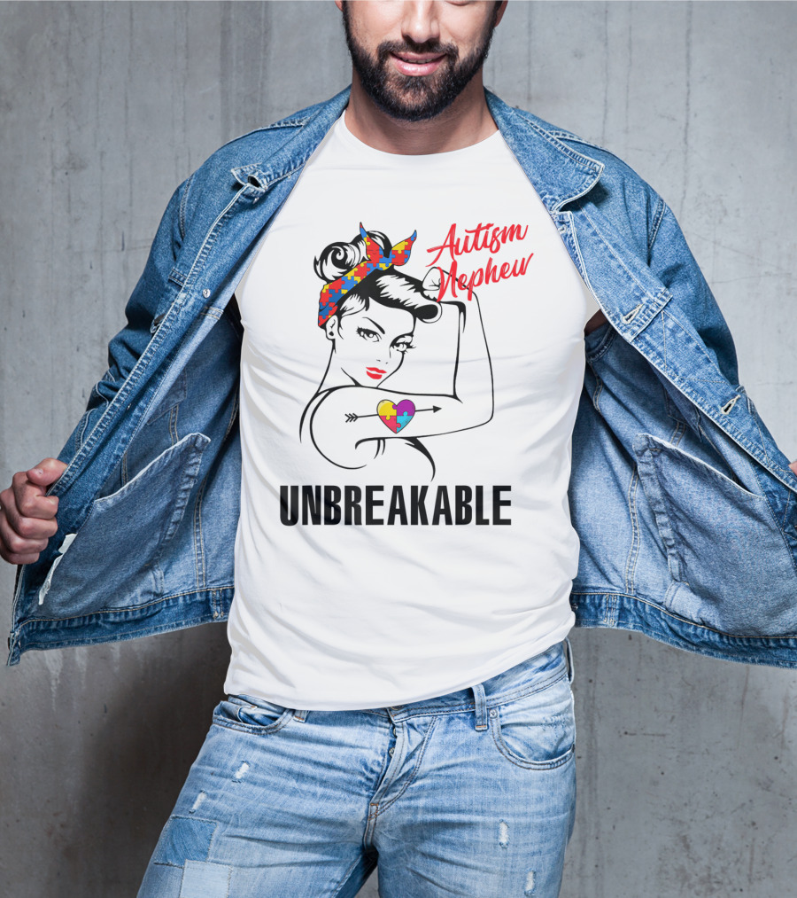 Autism Nephew Unbreakable Heart Puzzle Awareness T-Shirt