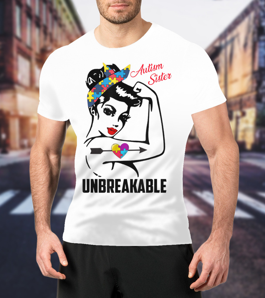 Autism Sister Unbreakable Heart Puzzle Support T-Shirt