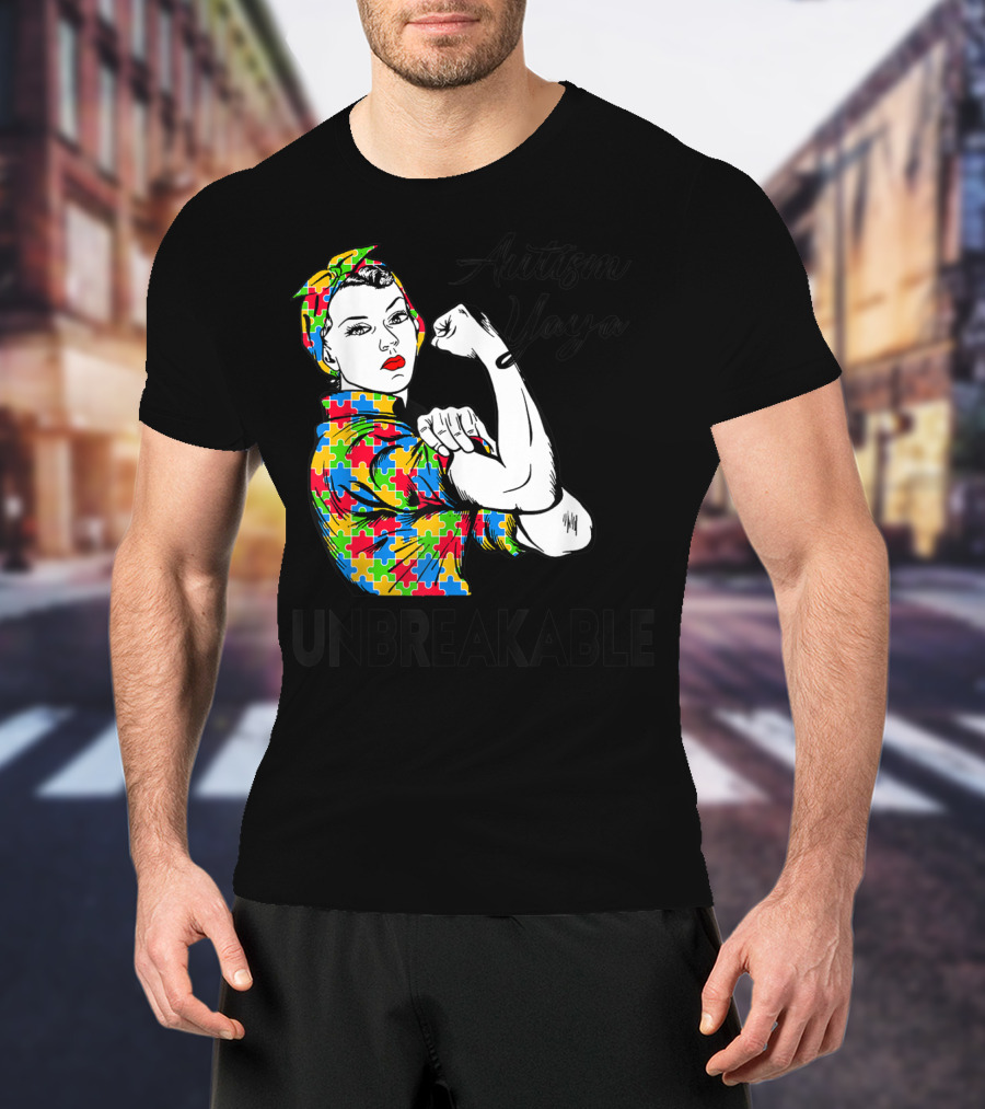 Autism Yaya Unbreakable Autism Awareness Puzzle Pattern Iconic Pose T-Shirt