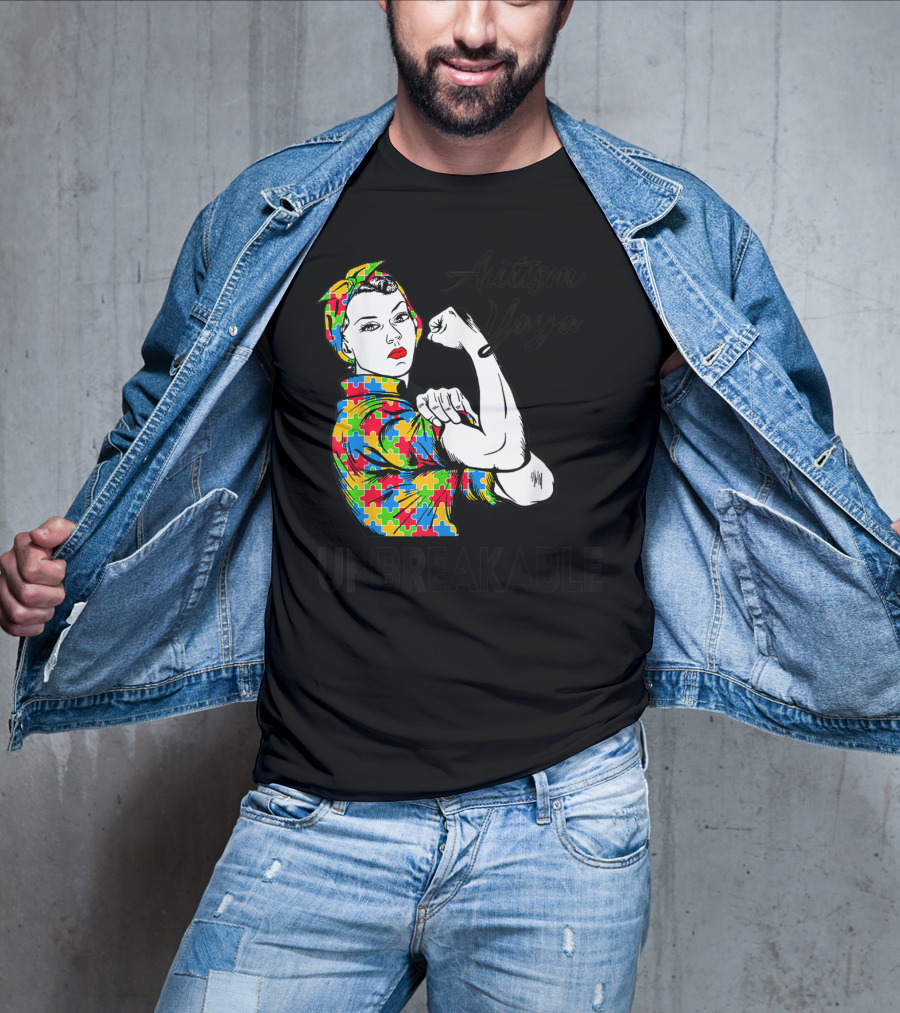 Autism Yaya Unbreakable Autism Awareness Puzzle Pattern Iconic Pose T-Shirt
